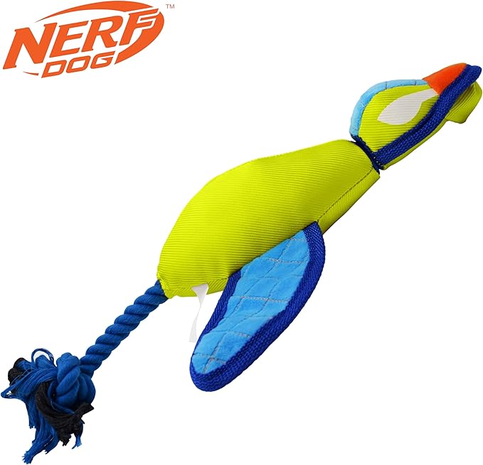 Nerf Dog 16.5in Nylon Ultraplush Crinkle Wing Launching Duck Dog Toy - Green/Light Blue