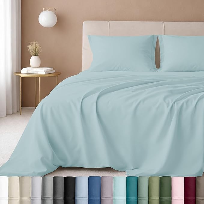 California Design Den - Luxury Full Size Sheet Set - 100% Cotton, 600 Thread Count Deep Pocket Full Size Bed Sheets, Hotel-Quality Cooling Sheets with Sateen Weave - Seafoam