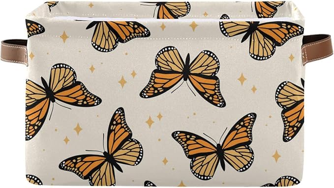 Monarch Butterflies Large Storage Basket Cube Storage Bin Canvas Fabric Organizer Handles Collapsible Decorative for Clothes Toys Bedroom