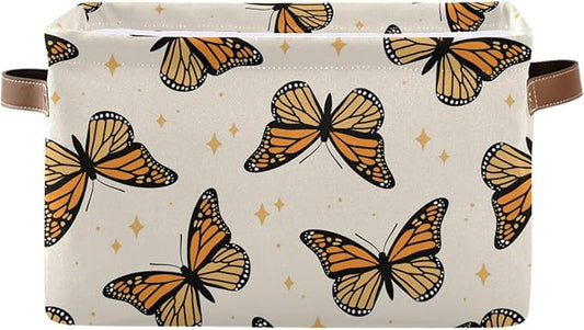 Monarch Butterflies Large Storage Basket Cube Storage Bin Canvas Fabric Organizer Handles Collapsible Decorative for Clothes Toys Bedroom