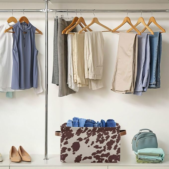 Cow Horse Print Brown Spots Large Storage Basket Cube Storage Bin Canvas Fabric Organizer Handles Collapsible Decorative for Clothes Toys Bedroom