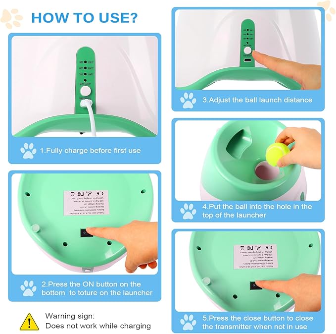 Automatic Ball Launcher for Dogs: 2" Mini Tennis Ball Thrower with 3 Distance Settings,Interactive Puppy Pet Ball Indoor Thrower Fetch Machine for Small to Medium Dogs,Green