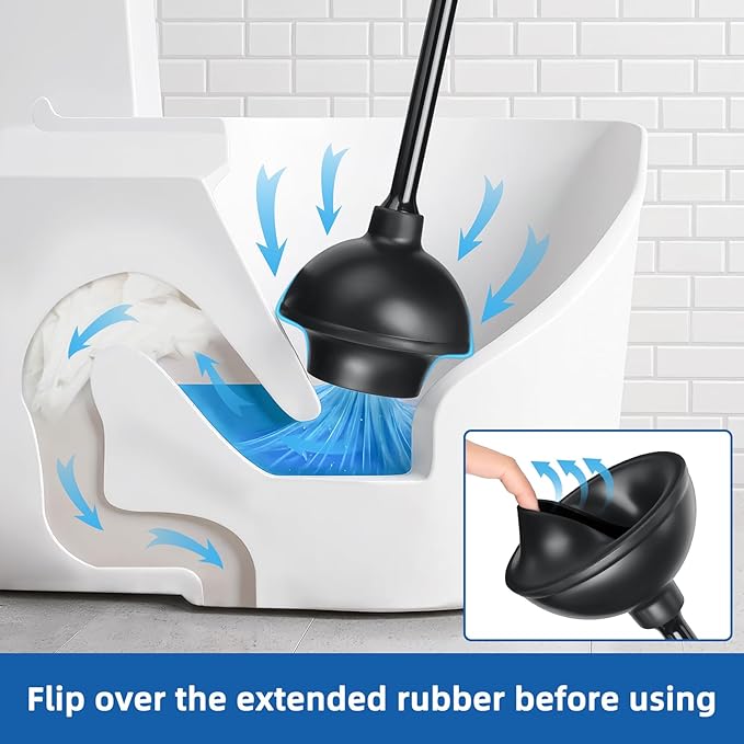 Qaestfy Toilet Plunger and Brush Set for Bathroom Cleaning, 2-in-1 Long Handle Toilet Bowl Brush with Stiff Bristles & Powerful Plunger, Space-Saving Holder (Pack of 2)