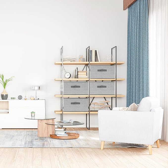 DAYARD Fabric Bins [3-Pack], Foldable Cube Baskets Storage Boxes for Shelves, Closet, Bookshelf, Nursery Organizer Containers, 16 x 11 x 8 inch Grey…