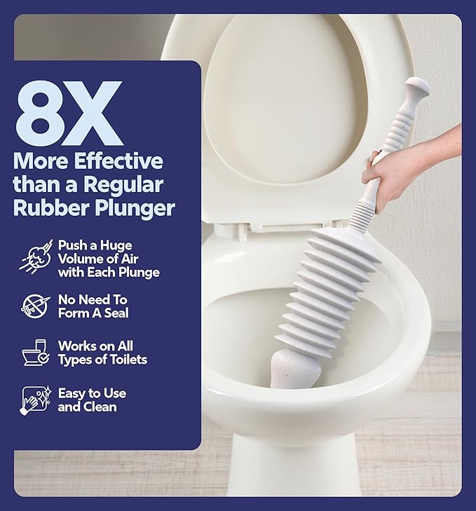 Luigi's Toilet Plunger - Unclogger Plungers for Bathroom - Heavy Duty Clog Remover with Effective Unblocker Bellows Design - Remover Tool to Unblock Toilet Blockage - Grey