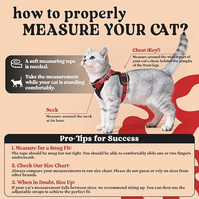 rabbitgoo Cat Harness and Leash for Walking, Escape Proof Soft Adjustable Vest Harnesses for Cats, Easy Control Breathable Reflective Strips Jacket, Black & Red, XXS