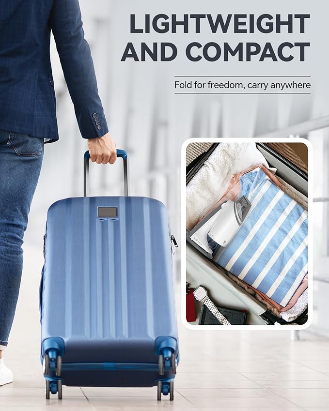 BEAUTURAL Travel Steamer for Clothes Portable Mini with Dual Voltage, Foldable Handheld Garment Fabric Wrinkle Remover, 100-220V Steam Iron for Worldwide Use Such as Europe, 1.6 Pounds