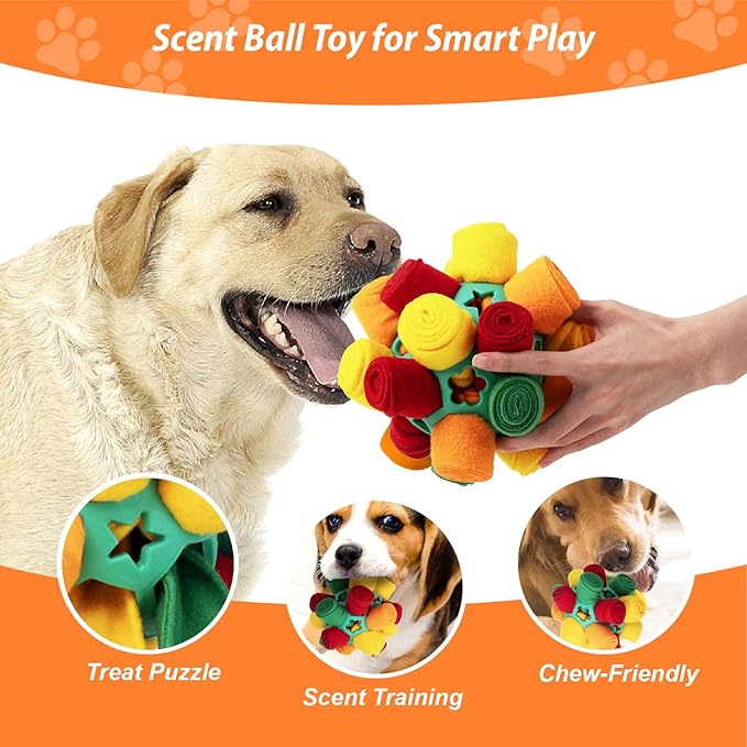 PAWISE Snuffle Ball for Dogs, Sniffle Treat Puzzle Toy, Dog Snuffle Ball Slow Feeder, Enrichment Toy for Mental Stimulation, Machine Washable for Small Medium Large Dogs (Random Color Streaks) (Small)