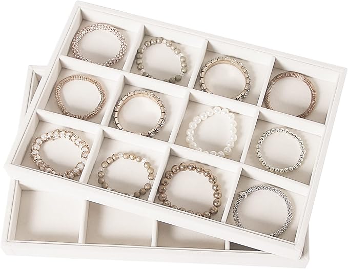 Coward 2PC Stackable 12 Grids Jewelry Organizer Tray Bracelet Display Stand for Selling Velvet Necklace Holder Earring Box Storage (12grid+12grid)