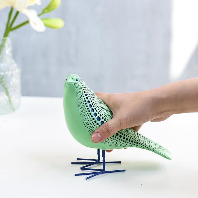 Quoowiit Bird Figurine, Modern Sculpture and Statues for Home Decor, Animal Statues for Bookshelf, Table, Entryway, Fireplace, Resin Decorative Sculpture with Chic Polka Dots Art Design (Green)