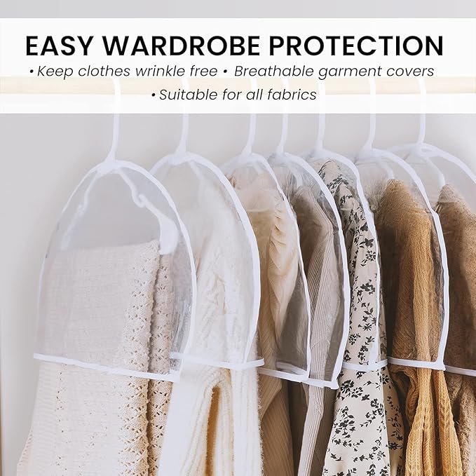 Clear Vinyl Shoulder Covers Closet Suit Protects Storage Home Decor Set of 12, 12"H x 22"W x 2"D