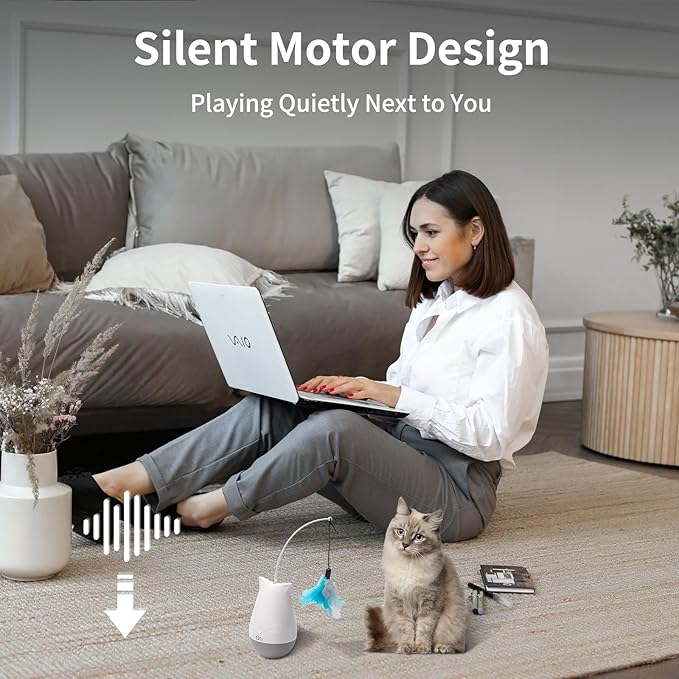 DOEL Interactive Cat Toys for Bored Indoor Adults Cats with 2 Models, Rechargeable Automatic Feather Kitten Toy, Tumbler Design, Electric Exercise Gift, Moving Stimulation to Chase and Hunting