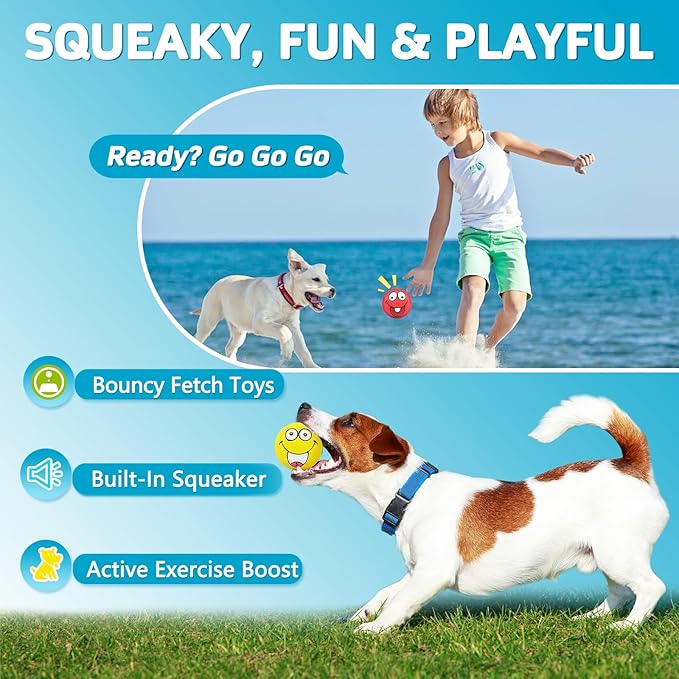 4 Pack 2.8" Smiley Face Squeaky Dog Toys Soft Dog Balls Latex Rubber Squeak Dog Toys for Small Medium Puppy Pet Dogs (Flat Ball)