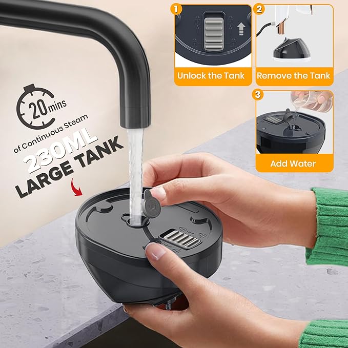 Humse Portable Steamer for Clothes – 2 in 1 Travel Steamer Iron For Clothes, Light Weight with 230ml Water Tank- 20s Heat-up 1050W garment steamer, Fabric Wrinkle Remover with 180° Handle (White)