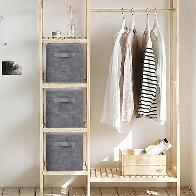 ShellKingdom Foldable Fabric Storage Cubes and Cloth Organizer Drawer for Closet and Toys, 6 Pack (Dark Gray with Black Stripe)