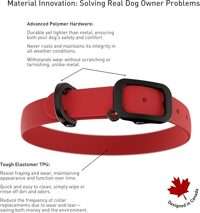 Waterproof Dog Collar - Durable, Comfortable and Adjustable Outdoor Dog Collar with Wear Resistant Buckle and ID Tag Ring for Small Dogs by Nuvuq (Red, Small)