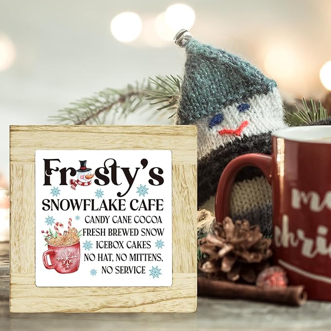 Winter Hot Cocoa Bar Sign Coffee Bar Christmas Decor for Table Winter Decorations for Home Office 6 x 6 inches