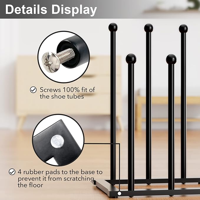 pickpiff Free Standing Shoe Racks - Black Metal Boot Rack for Dorm Room, Closet, Entryway, Bedroom, Patio Outdoor, Hallway, Black, Shoe Storage Fit for 6 Pairs