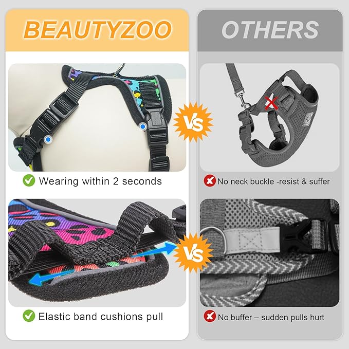 BEAUTYZOO Escape Proof Cat Harness and Leash for Walking, Soft Adjustable Cute Vest for Small to Large Cats, Reflective Breathable Easy-Control Outdoor Jacket, Kitten Harness and Leash Set, Leopard, S