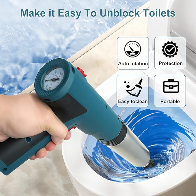 Electric Toilet Plunger,High Pressure Toilet Plunger,For Bathroom Floors Shower Kitchen Drain Sinks Unclogger, Heavy Duty Clog Remover Declogger Toilet Plumbing Clogs