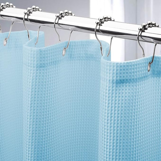 AmazerBath Baby Blue Shower Curtain Fabric, Waffle Shower Curtain Polyester, Heavy Duty 240GSM, Hotel Quality Bathroom Shower Curtains, 72 x 72 Inches