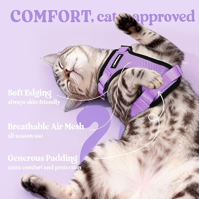 rabbitgoo Cat Harness and Leash for Walking, Escape Proof Soft Adjustable Vest Harnesses for Cats, Easy Control Breathable Reflective Strips Jacket, Light Purple, S
