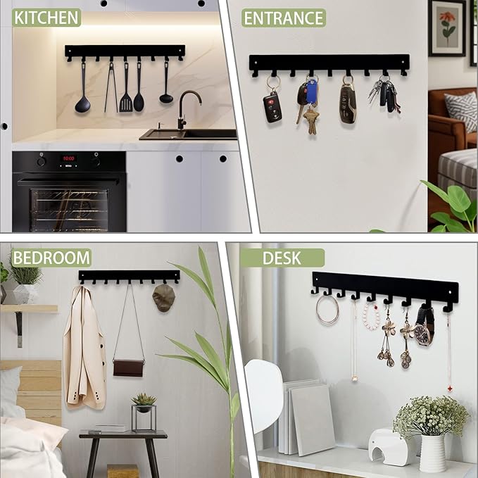 Key Holder Wall Mounted with 18 Hooks, Metal Key Organizer Rack, Black Key Hanger for Entryway, Kitchen, Living Room, Office, Doorway Decor (2 Pack, 14 Inches)