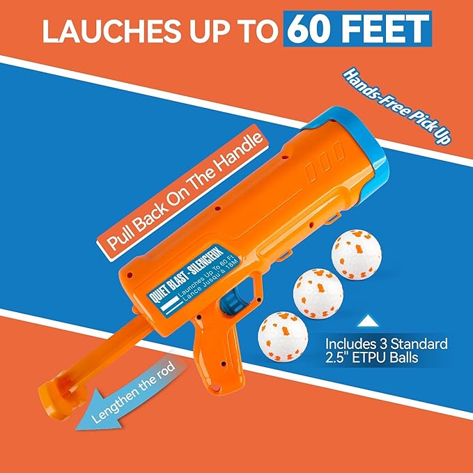 ALL FOR PAWS Dog Ball Launcher, Upgraded Dog Ball Blaster with 3 ETPU Balls, Interactive Thrower for Medium to Large Dogs, Play Fetch Toy for Dogs for Outdoor Exercise