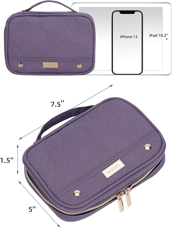 NISHEL Travel Jewelry Case, Holiday Organizer for Necklaces, Earrings, Rings, Bracelets, Watch,Small,Purple