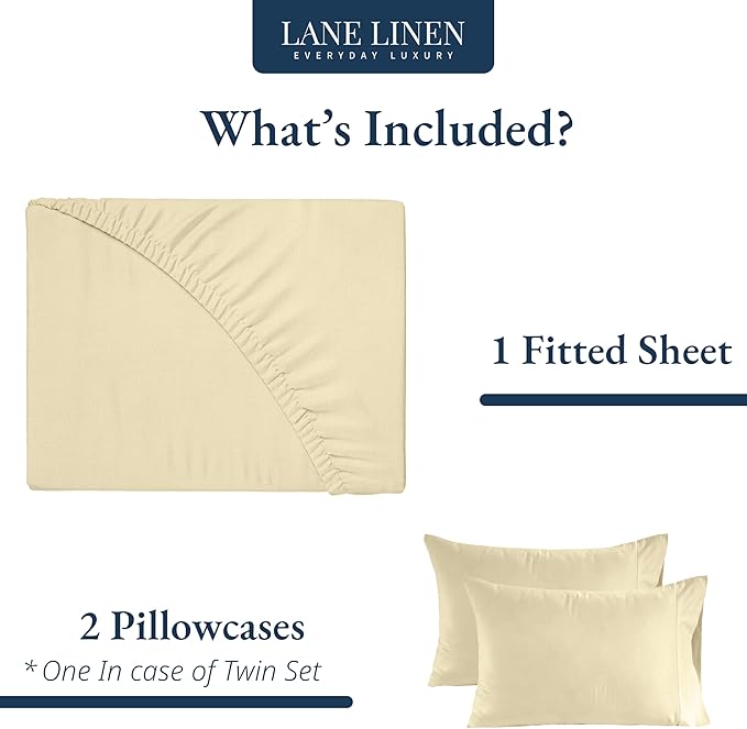 LANE LINEN Twin XL Fitted Sheet, 100% Organic Cotton 2-Piece Set (1 Fitted Sheet, 1 Pillowcase), Percale Weave, Bottom Sheet, Soft, Breathable, Fits Mattress Upto 15" Deep - Vanilla (No Flat Sheet)