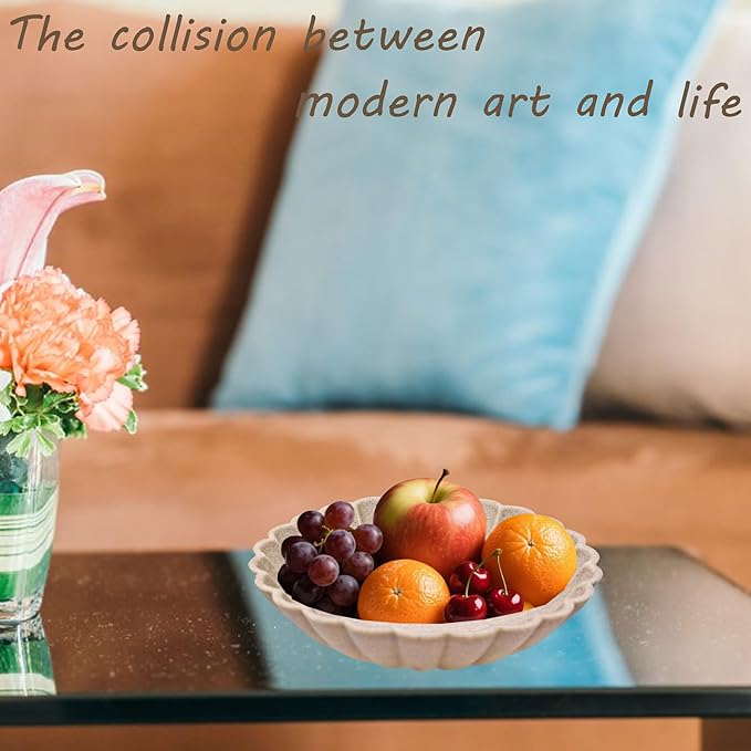 Ocean-Inspired Scallop Decorative Bowl, Fruit Bowl Home Decor, Key Bowls Entryway Decor, Coffee Table Tray, Handmade Non-Slip Decorative Tray with Coastal Charm (Frosted clay)