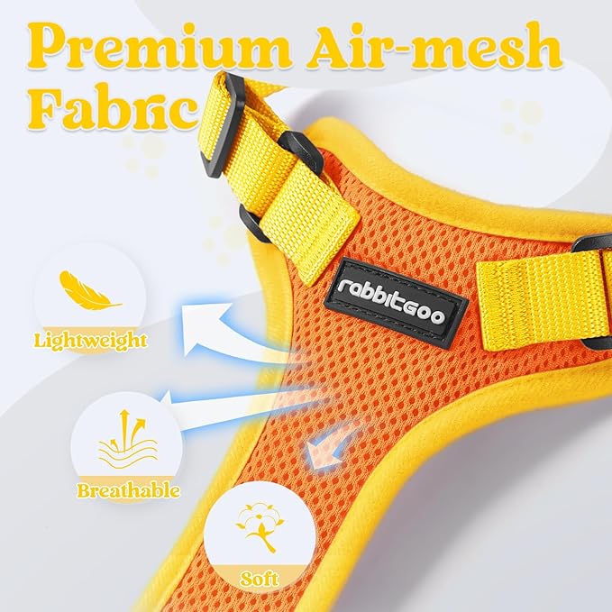 rabbitgoo Cat Harness and Leash Set, Escape Proof Soft Adjustable Vest Harnesses for Outdoor Walking, Easy Control Breathable Kitten Jacket with Reflective Strips, Orange & Yellow, M