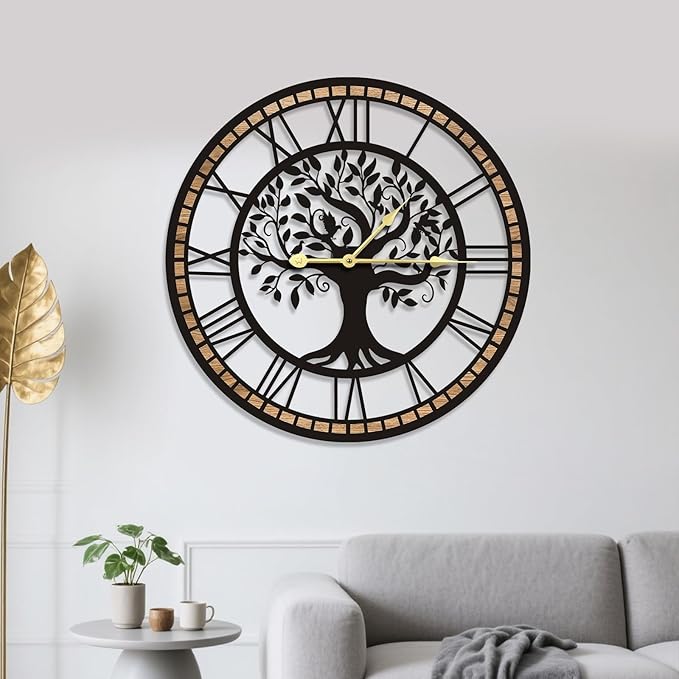 Wall Clocks for Living Room Decor - Tree of Life Big Wall Clock, Quiet and No Ticking Suitable for Wall Decor, Living Room Decoration, Kitchen Decoration (24 in)