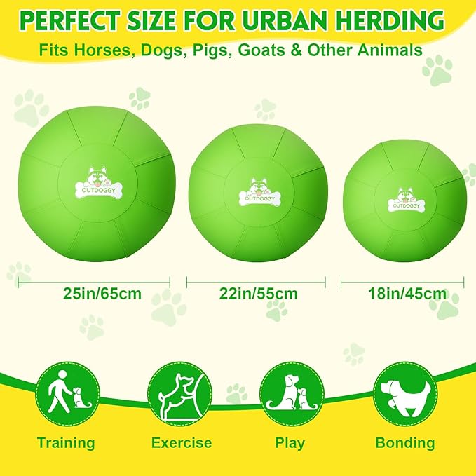 Herding Ball for Dogs 18 Inch - Dual-Layer Heavy Duty Herding Ball for Australian Shepherds, Border Collies & Corgis | Outdoor Herding Toy for Small/Medium Dogs - Backyard Training and Play - Green