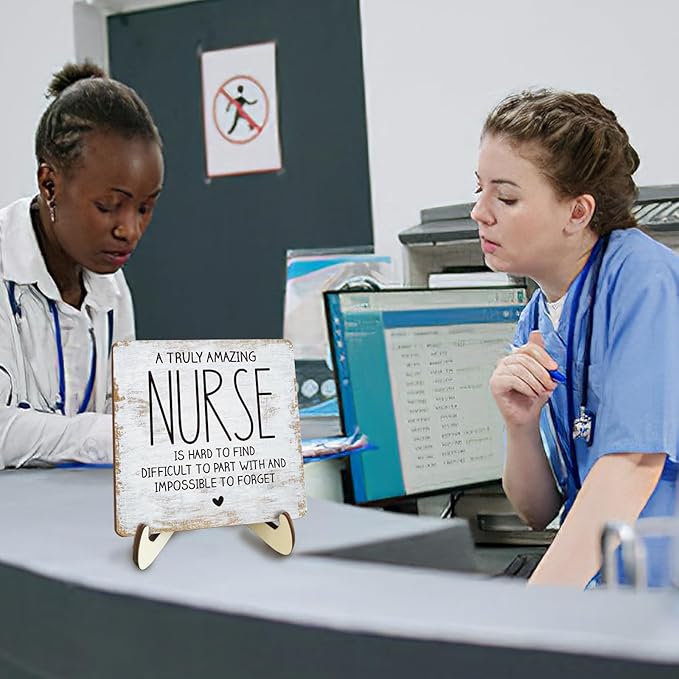 Decorative Desk Decor Motivational Nurse Gifts Positive Thank You Gifts Appreciation Plaque with Wooden Stand Inspirational Wood Sign for Nurse Women Coworker Home Office Table Bookshelf
