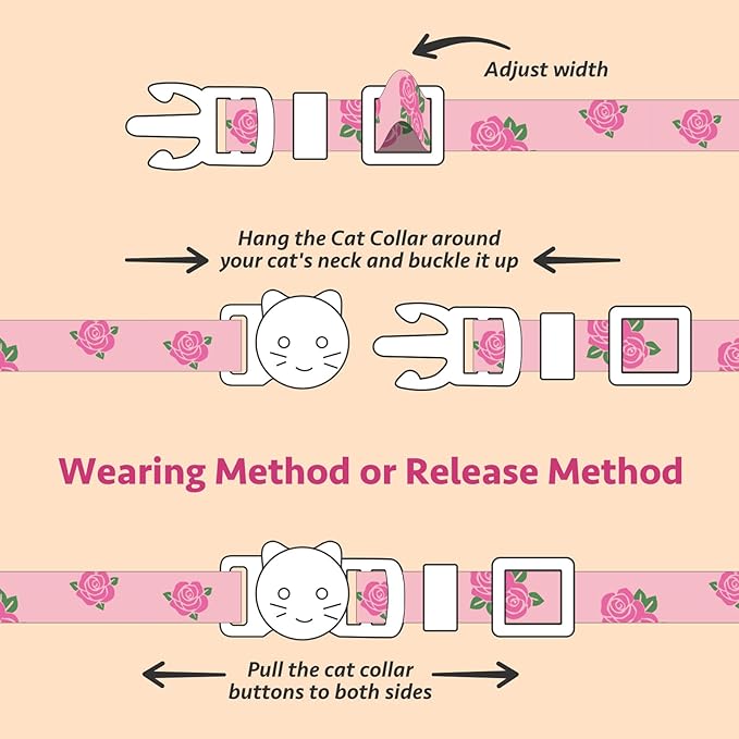 2 Pack Cotton Breakaway Cat Collar Yellow and Pink Rose Pendant Cute Kitten Cat Collar with Bell