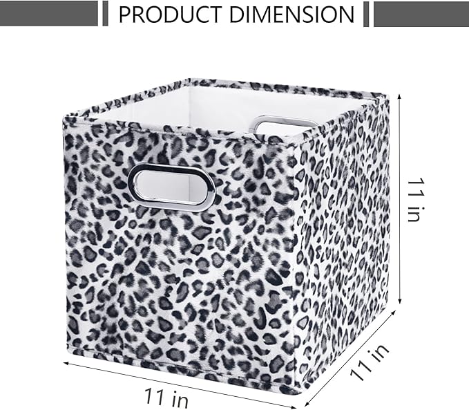 ANMINY 6PCS Storage Cubes Leopard Cheetah Print Velvet Fabric Storage Bins for Shelves, Collapsible Washable Closet Storage Baskets Boxes with Handles for Organizing and Storage -Gray, 11"x 11"x 11"
