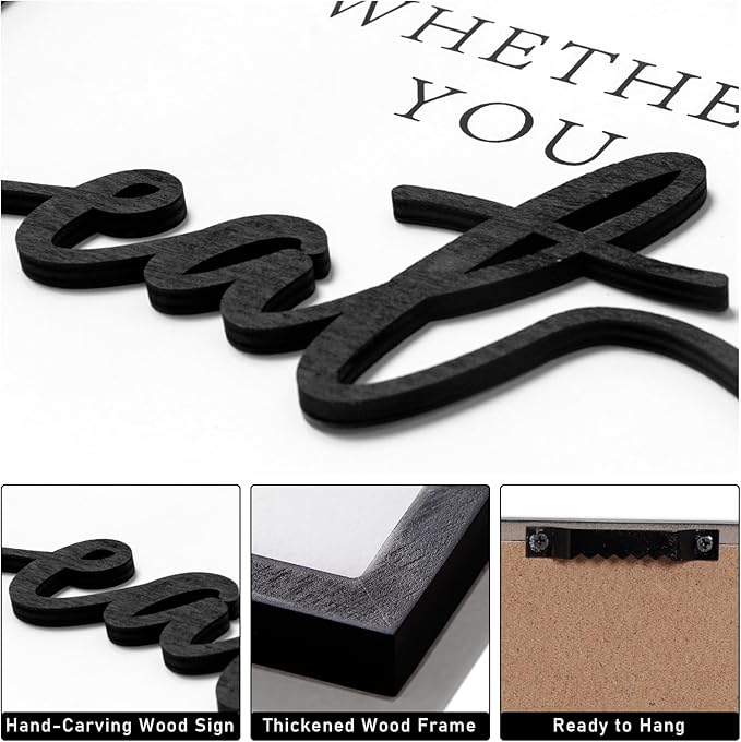 3D Wood Christian Dining Room Wall Art, Framed Bible Verse Wall Art, Jesus Wall Decor for Dining Room Kitchen Living Room Bedroom (Ready to Hang, 12x16 inches, Set of 3, Framed)