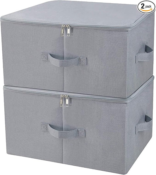 17.6"x 13.6"x 9.7",Dust-proof Closet Clothes Storage Boxes with Zip Lid, Breathable Fabric & Collapsible Design Organizer Bins for Clothing Toy Dolls Shoes Blankets, Light Gray, 2pcs