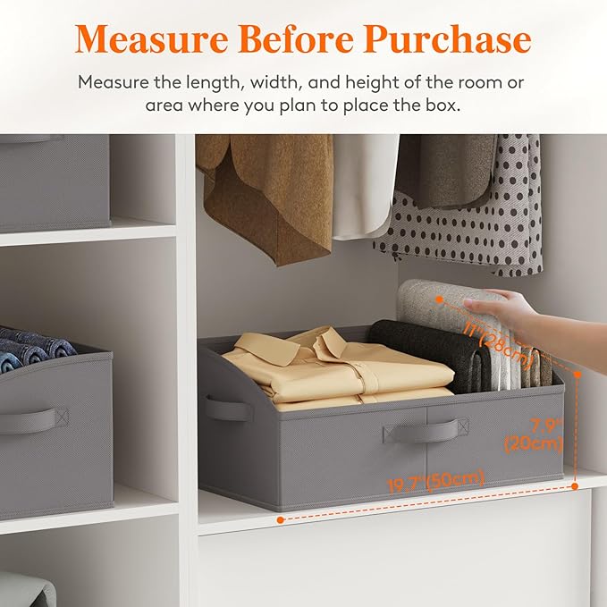 Lifewit Fabric Extra Large Trapezoid Closet Storage Bins for Shelf, 6 Pack Closet Organizer Baskets with Handles, Foldable Clothes Containers for Book, Purse, 19.7" x 11" x 7.9", 23L, Gray