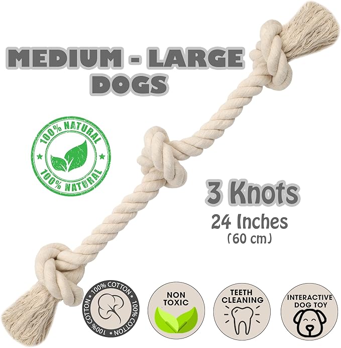 Barida Natural White Cotton Tough Dog Rope Toy for Medium & Large Dogs. Non Toxic and Premium Rope Toys for Dogs.