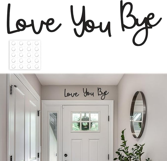 21.6" Love You Bye Wood Sign, Above Door Home Wall Boho Decor Plaque, Black Modern Simplicity Decoration for Front Door Entryway Living Room Aesthetic, Show Your Love and Warm for Your Family (Black)