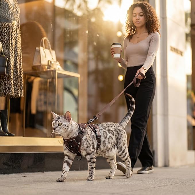 Cat Harness and Leash Set Escape Proof Tactical Medium Kitten Harness Emotional Support Cat Vest, Brown, M