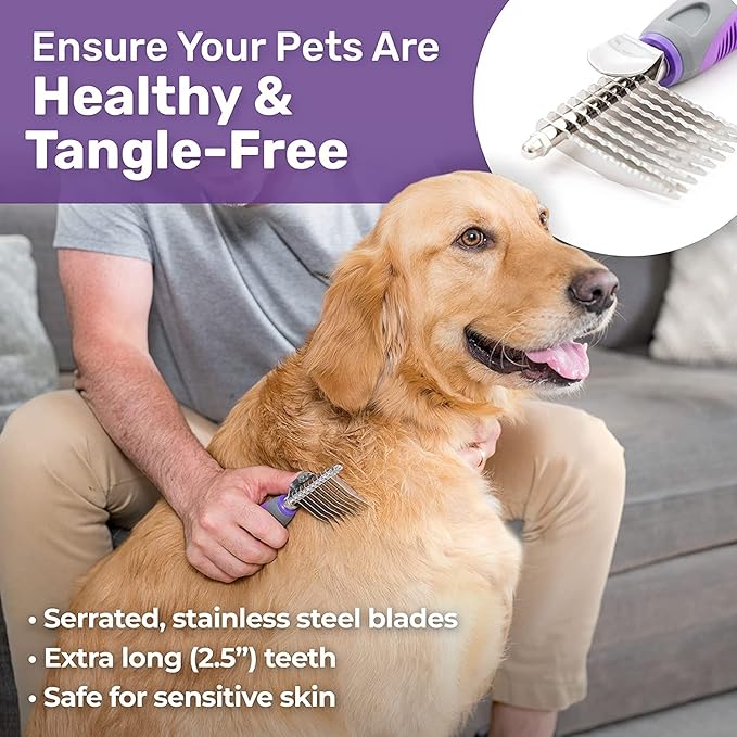 Hertzko Grooming Dematting Comb for Pets - Removes Mats and Tangles - Ideal Dematting Comb for Dogs and Cats - Grooming Tool for All Fur Types - Easy to Use and Clean - Stainless Steel