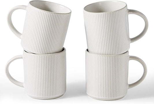 famiware Coffee Mug Set for 4, Star 16 oz Catering Mugs Cup Set with Handle for Coffee, Tea, Cocoa, Milk - Ceramic Stoneware Drinkware Set, Matte White