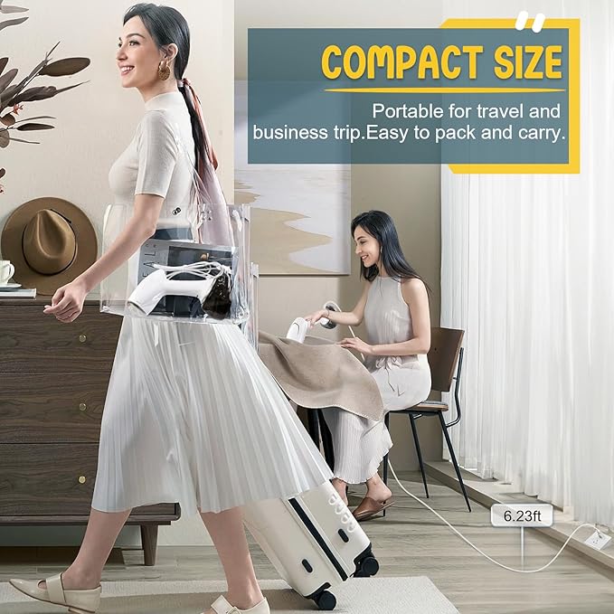 Handheld Steamer for Clothes 1200W, Clothes Steamer with Large 360ml Water Tank, Fast Wrinkle Remover Portable Garment Steamer, Ideal for Home, Office, Travel, White