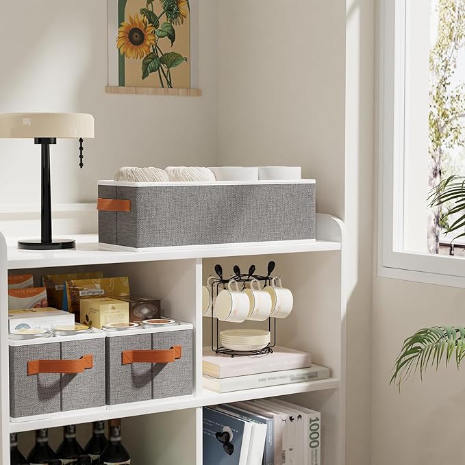 Fabric Storage Cubes 1-Pack, Foldable Open Clothes Boxes, 15 x 6 x 5 Inch Organizer Bins with Double Handles, Closet Basket Containers, Gray