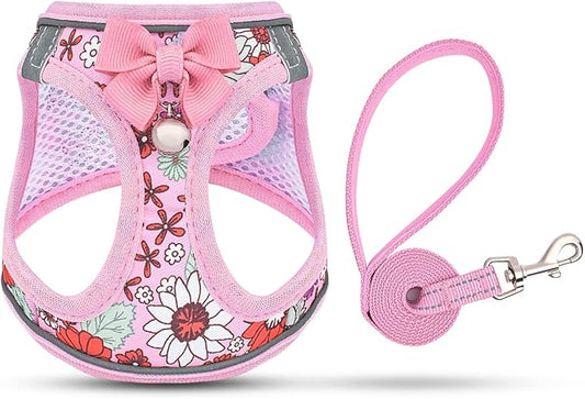 Cat Harness and Leash Escape Proof for Walking, Adjustable Soft Kitten Harness with Reflective Straps Step in Cat Vest Harness for Small Kitten and XS Dogs (Pink, L-Chest(15.7"-17.7"))