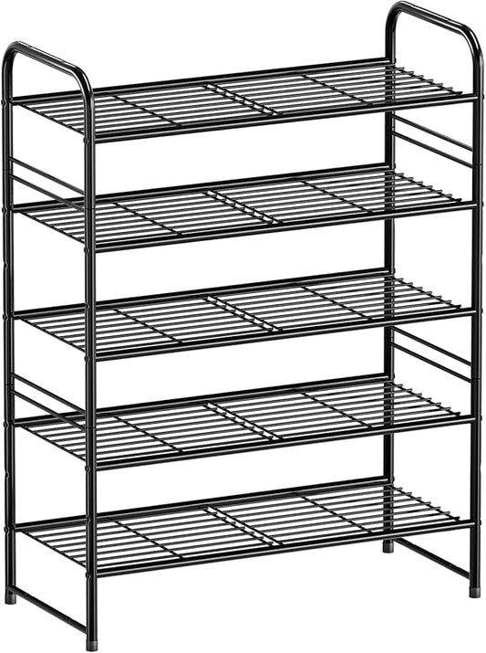 Shoe Rack for Closet, Heavy Duty Metal 5 Tier Shoe Organizer for Entryway, Stackable, Black