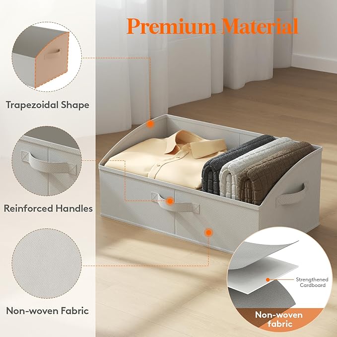 Lifewit Fabric Extra Large Trapezoid Closet Storage Bins for Shelf, 6 Pack Closet Organizer Baskets with Handles, Foldable Clothes Containers for Book, Purse, 19.7" x 11" x 7.9", 23L, Light Gray